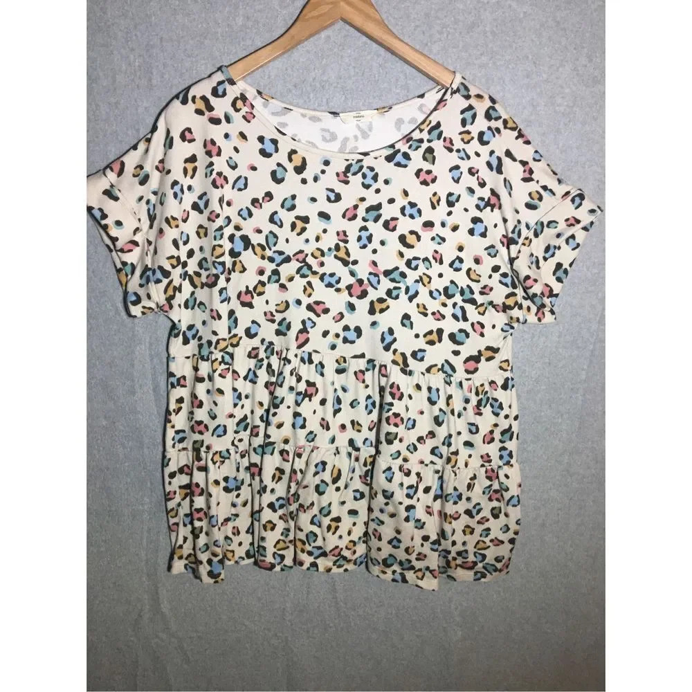Womens Entro Blouse Tiered Plus Size Colorful Leopard Print Teacher